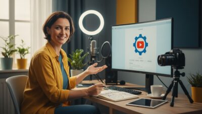 Persona grabando un vlog con cámara profesional para crear un canal de YouTube exitoso y optimizado