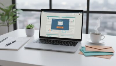 Persona enviando correos electrónicos desde laptop para campaña de email marketing efectiva y optimizada para principiantes