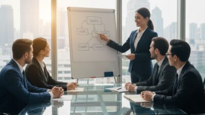 Persona cerrando un trato de negocios con apretón de manos en oficina moderna